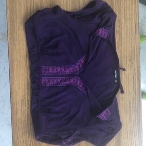 Purple V neck top with tie in back